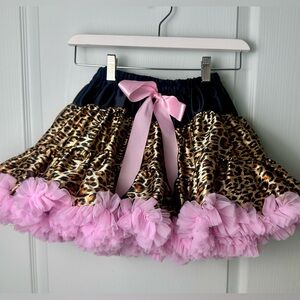 Leopard Print Tulle Trim Skirt with Pink Bow - Kids Sz 10-11 (130)